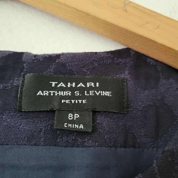 Tahari ASL Navy/Black Sheath Dress Textured Sleeveless Retro 8 Petite - Picture 4 of 8